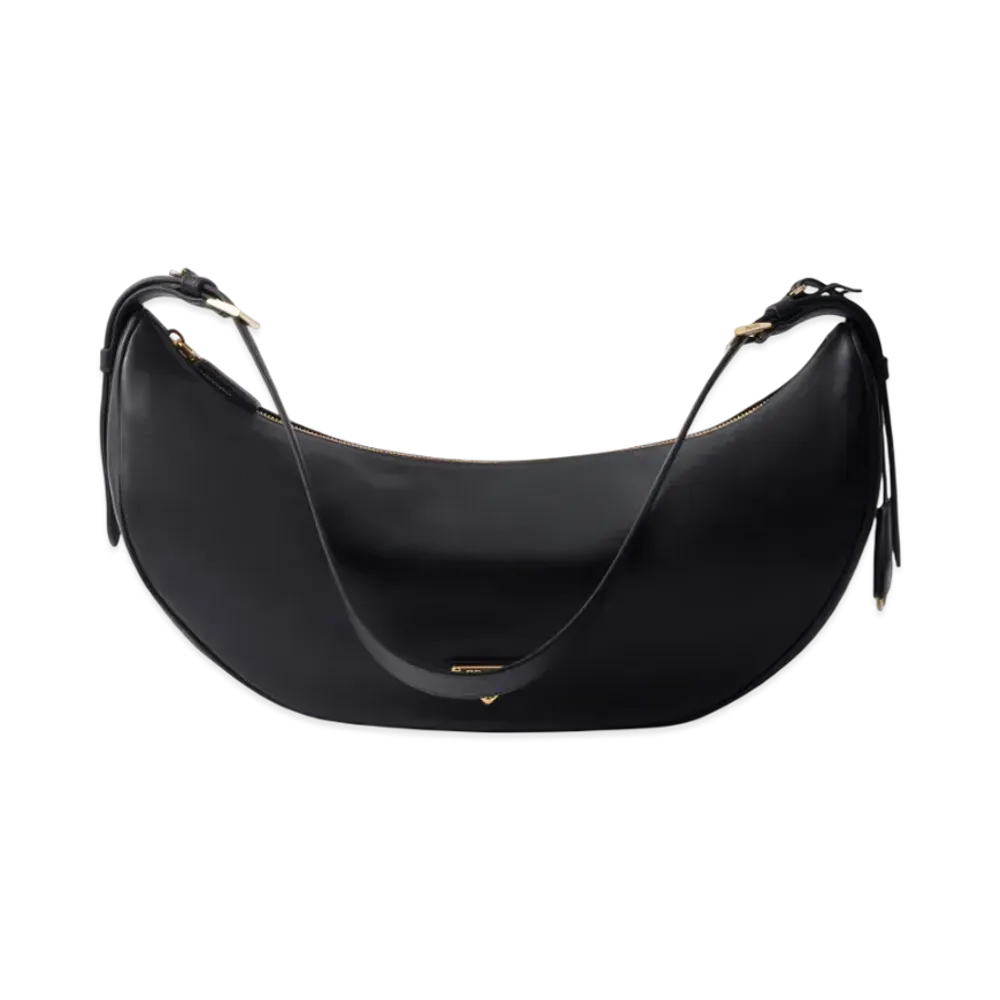 PRADA Demi-Lune Large Leather Shoulder Bag "Black"
