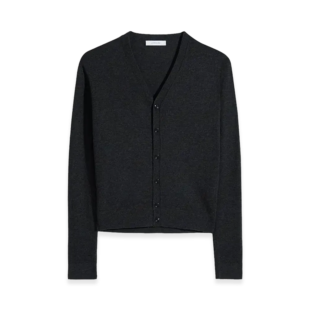 LEMAIRE Women's Fine Wool V-Neck Buttoned Cardigan "Anthracite Melange"