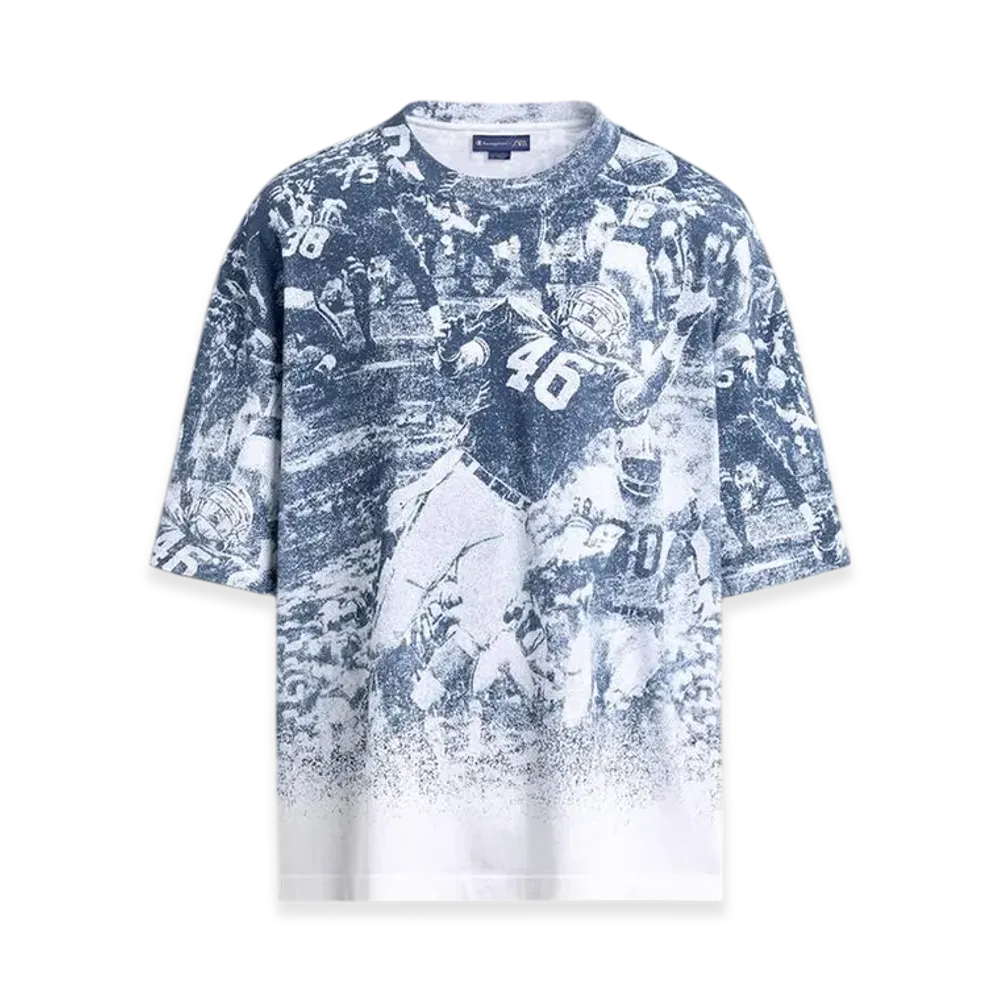 ZARA x CHAMPION American Football Print T-Shirt "White/Blue"