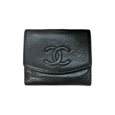 CHANEL Caviar Skin Coco Mark Wallet "Black"