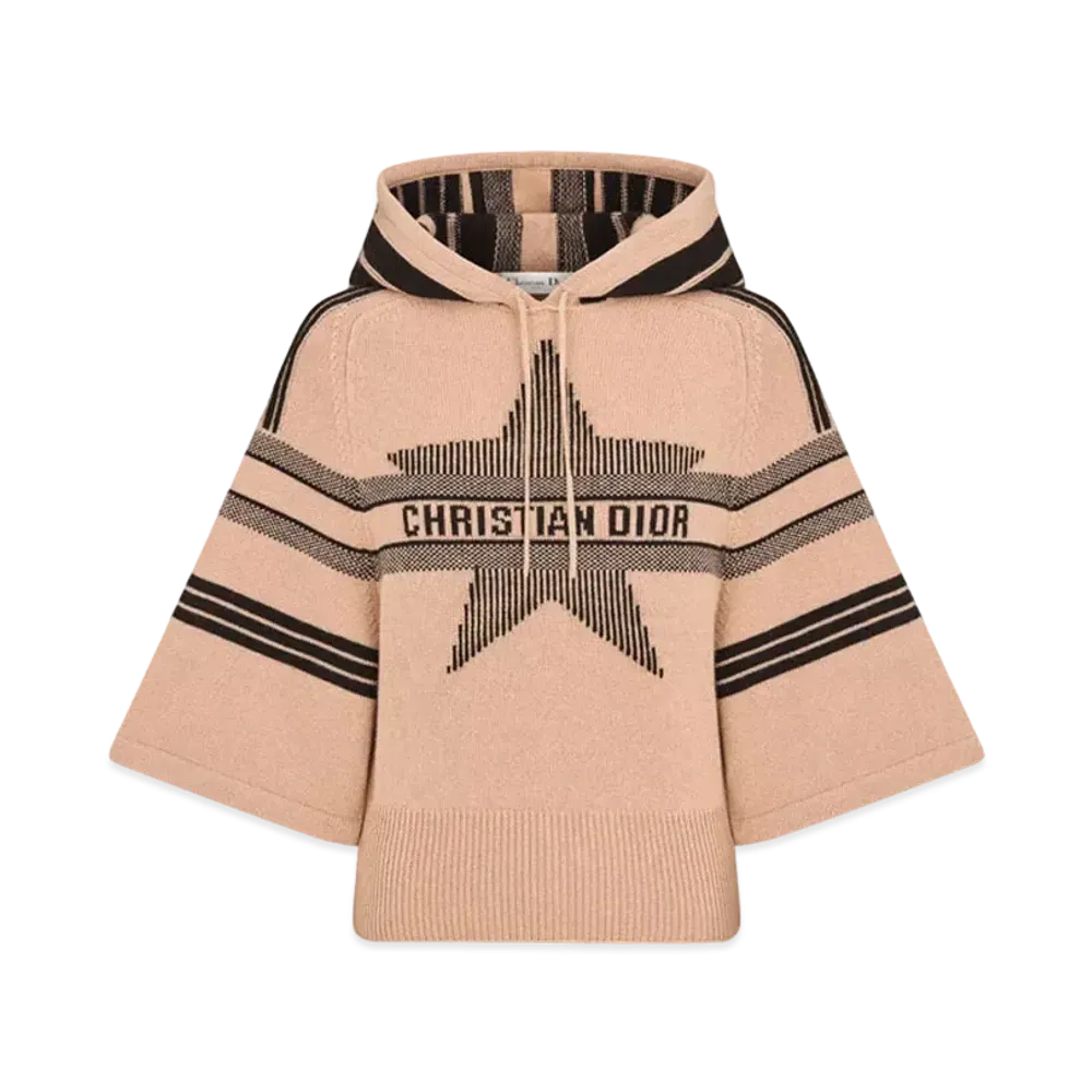 Dior DiorAlps Three-Quarter Sleeve Hooded Sweater Wool and Cashmere Knit with Dior Star Motif "Pink/Black"