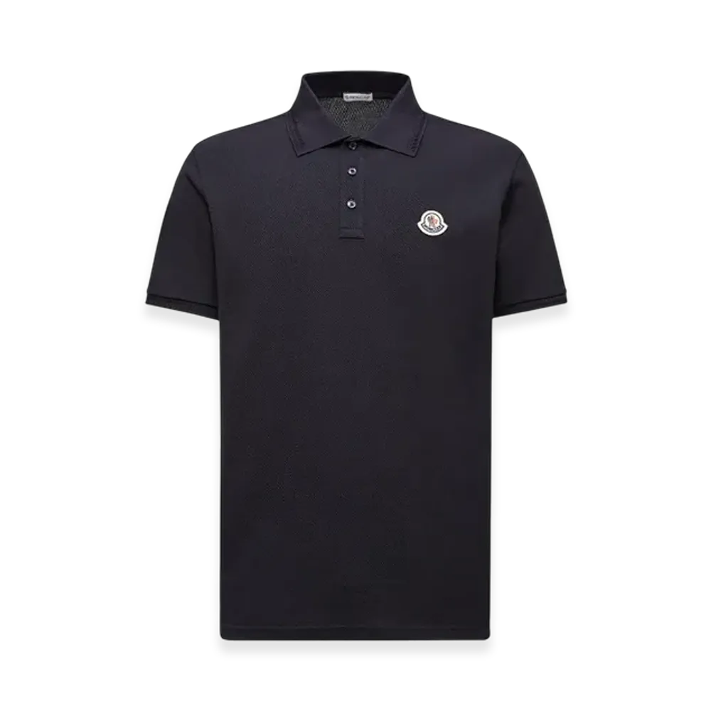 MONCLER Logo Patch Cotton Piquet Polo Shirt "Night Blue"