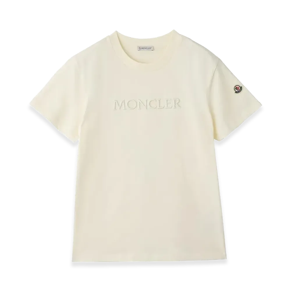 MONCLER Women's Cotton Crewneck Embroidered Logo Regular Fit S/S T-Shirt "White"