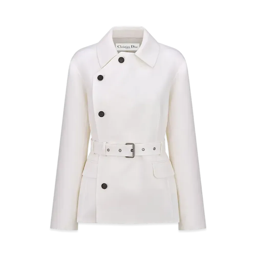Dior Women's Belted Jacket Virgin Wool and Silk Gabardine "Ecru White"