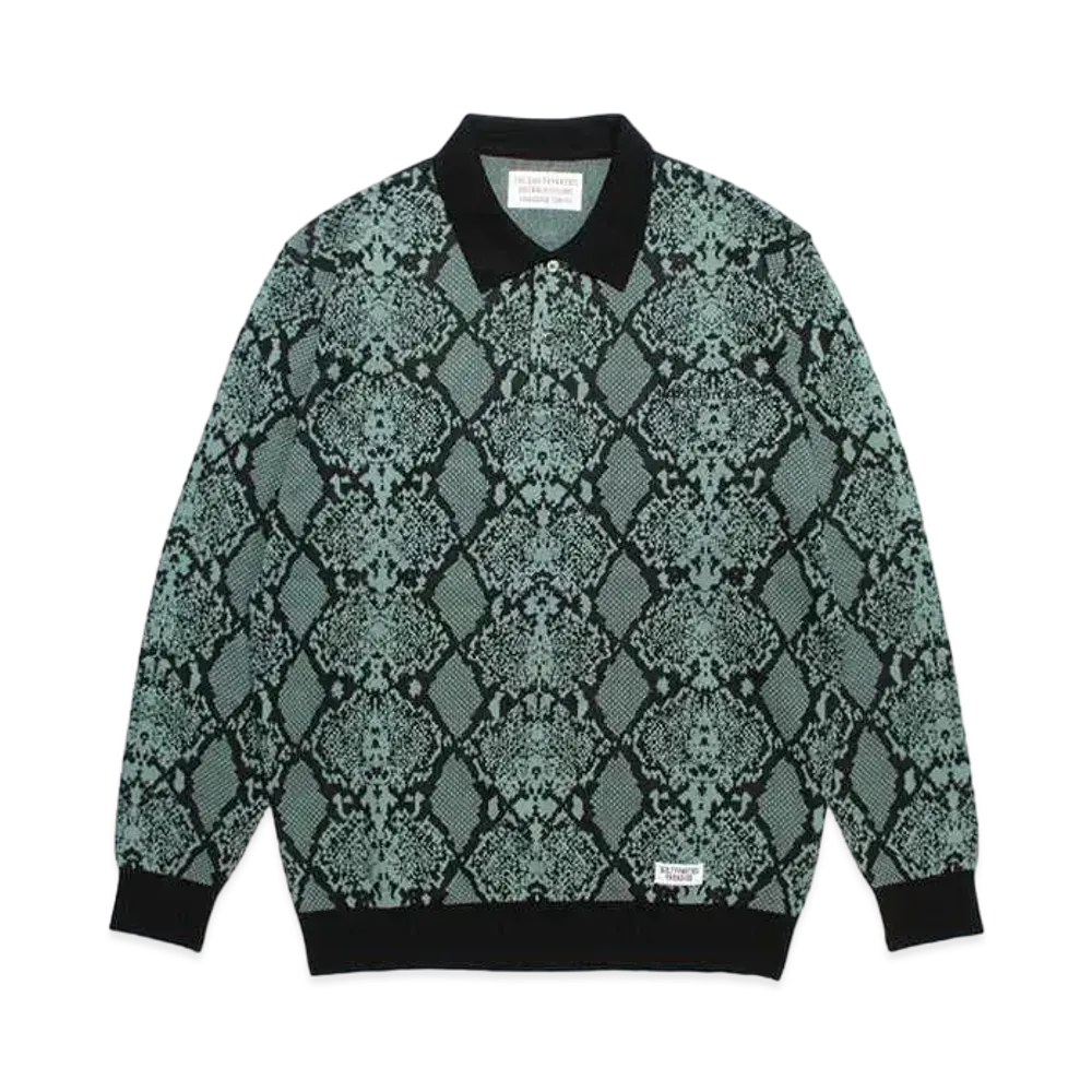 WACKO MARIA Python Knit Jacquard Polo Shirt "Green"