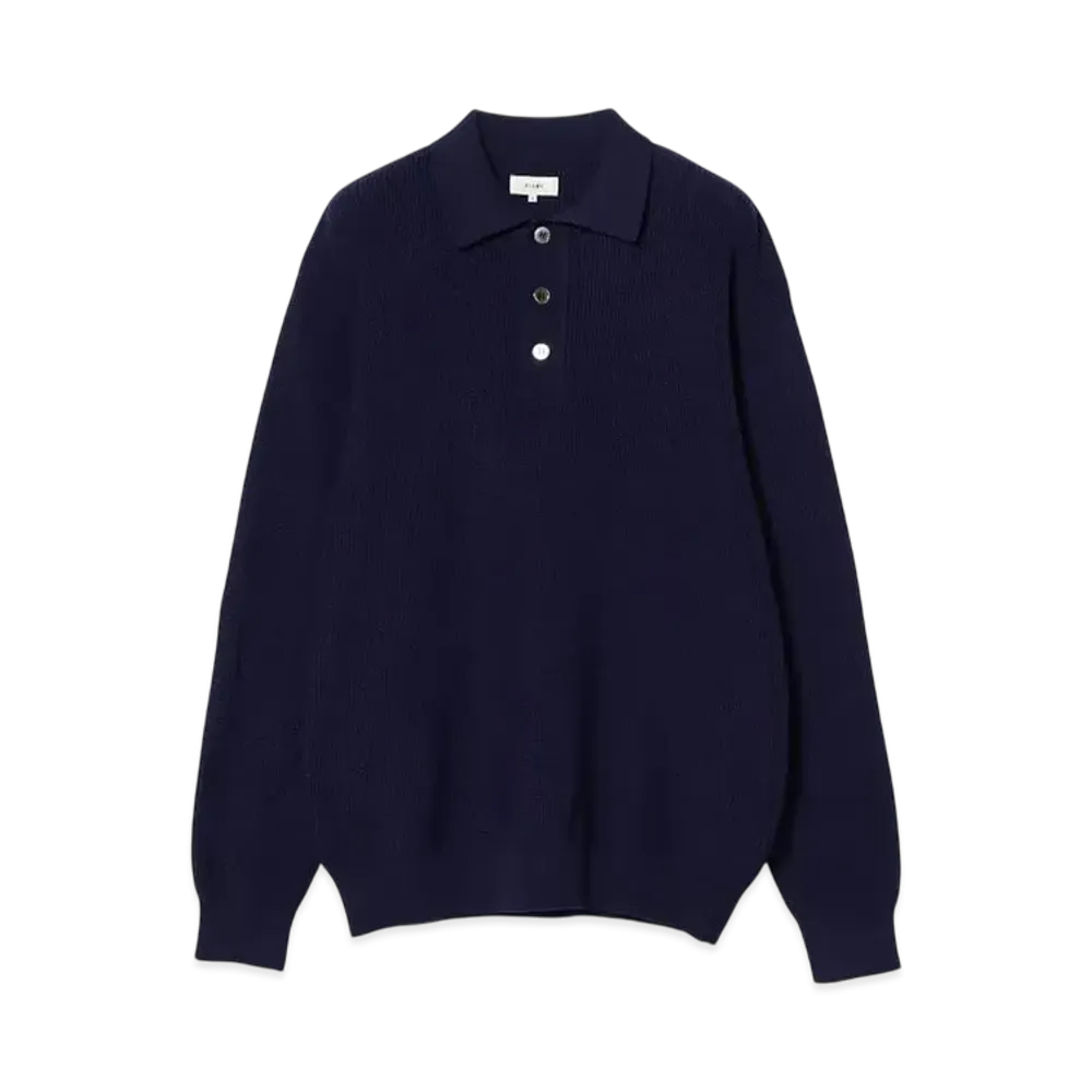 BEAMS 12 Gauge Rib Knit Polo Shirt "Black"
