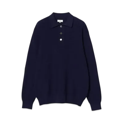 BEAMS 12 Gauge Rib Knit Polo Shirt "Black"