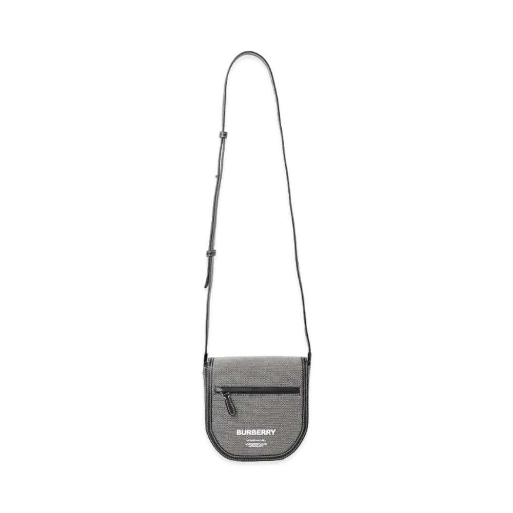 Burberry Mini Horse Ferry Print Cotton Olympia Cross Body Bag "Black Grey"