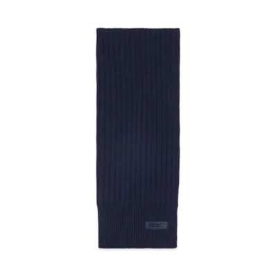 GUCCI Knit Wool Scarf "Dark Blue"