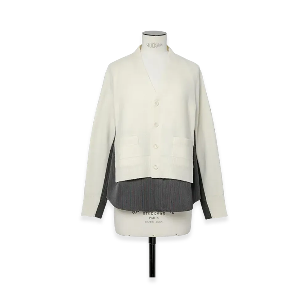 sacai Stripe Doeskin x Wool Knit Cardigan "Off White/Gray"