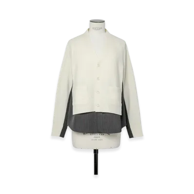 sacai Stripe Doeskin x Wool Knit Cardigan "Off White/Gray"