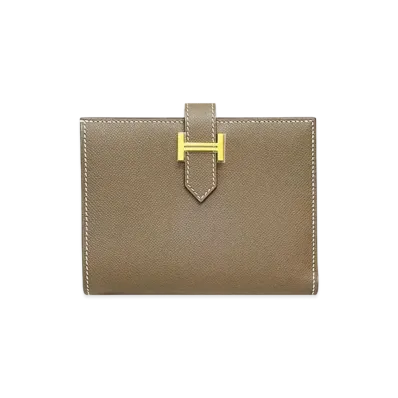 Hermes Bearn Compact Veau Madame "Etoupe/Gold"
