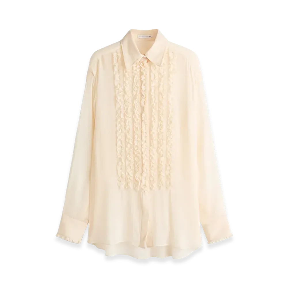 H&M x Stella McCartney Women's Silk Blend Ruffle Bib Blouse "Cream"