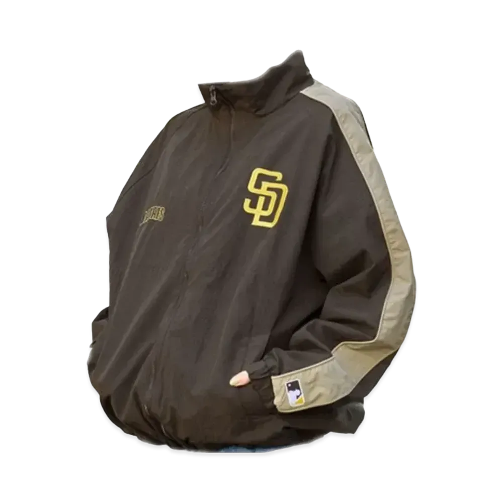 MLB Exclusive Embroidery Oversized Stand Neck Sideline Nylon Track Blouson "Dark Brown"