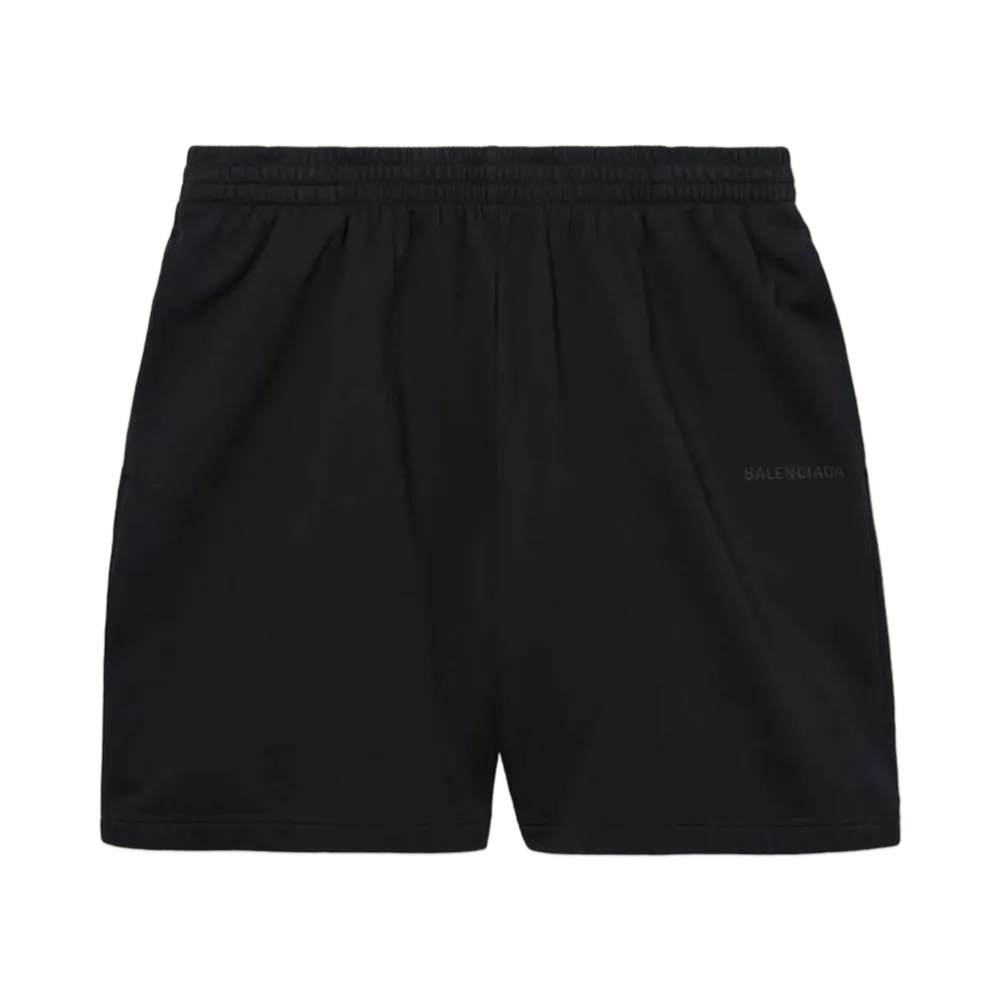 BALENCIAGA I Love Paris & BALENCIAGA Sweat Shorts in Faded Washed Curly Fleece "Black"