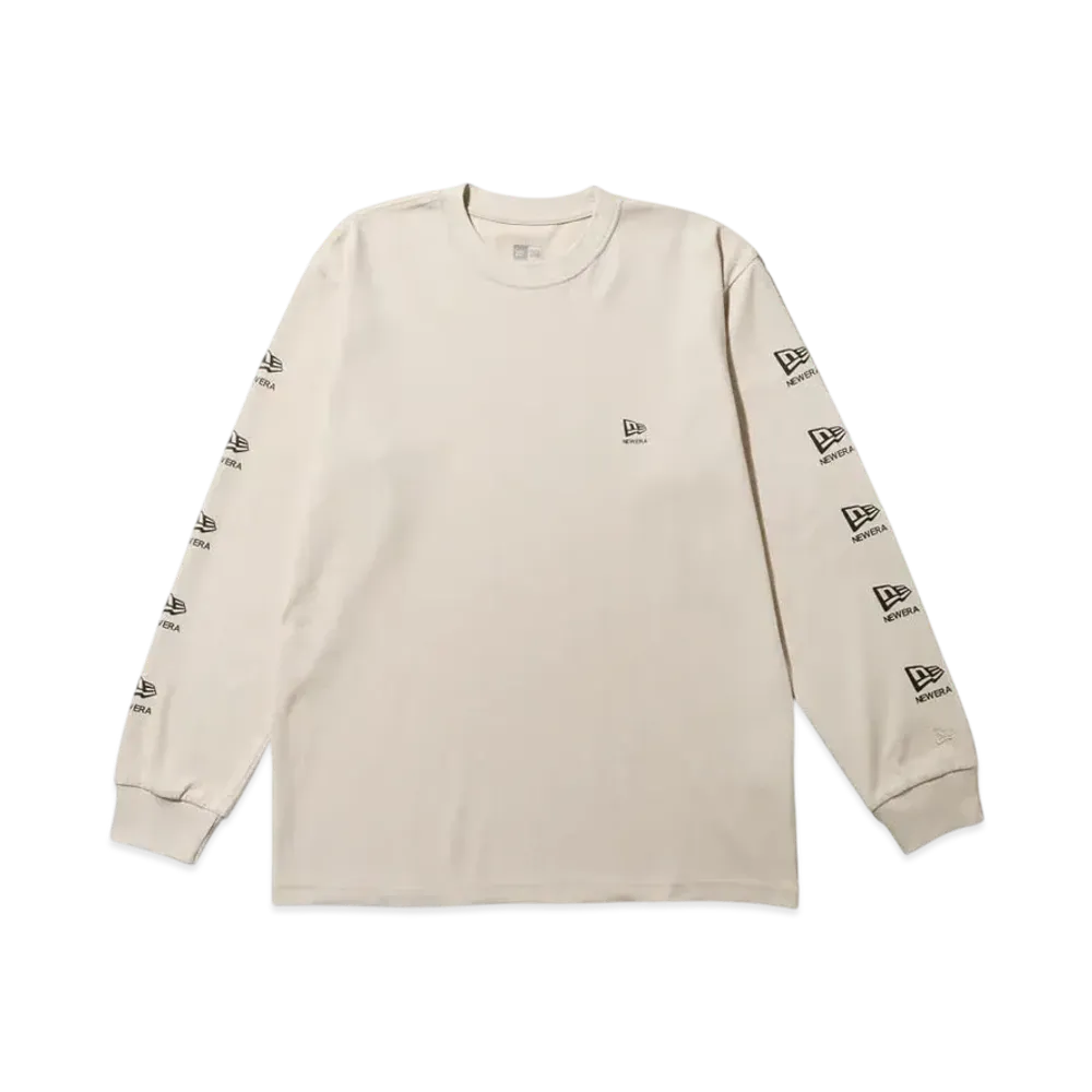NEW ERA Long Sleeve Performance T-shirt Flag and Wordmark Regular Fit "Stone"