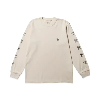 NEW ERA Long Sleeve Performance T-shirt Flag and Wordmark Regular Fit "Stone"