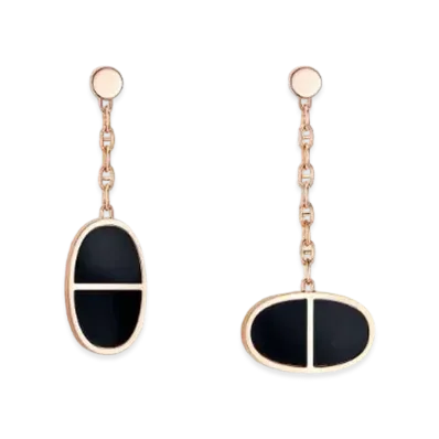 Hermes Chaine D'Ancre Verso Earrings "Pink Gold/Black Ceramic"