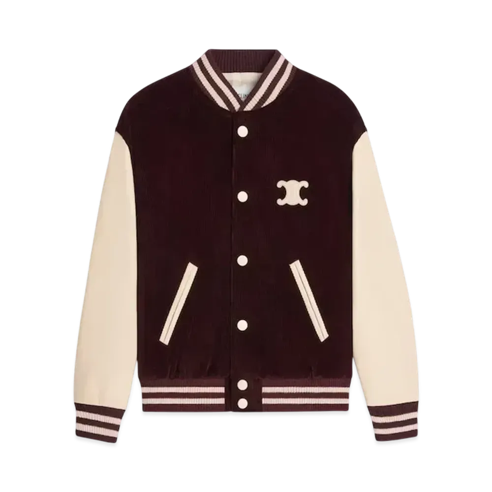 CELINE Women's Loose Teddy Jacket in Triomphe Corduroy "Burgundy/Ecru"