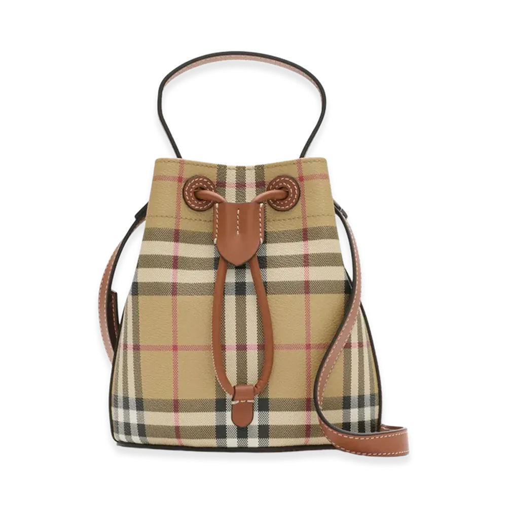 Burberry Women's Mini Check Bucket Bag "Archive Beige/Briar Brown"