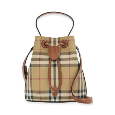 Burberry Women's Mini Check Bucket Bag "Archive Beige/Briar Brown"