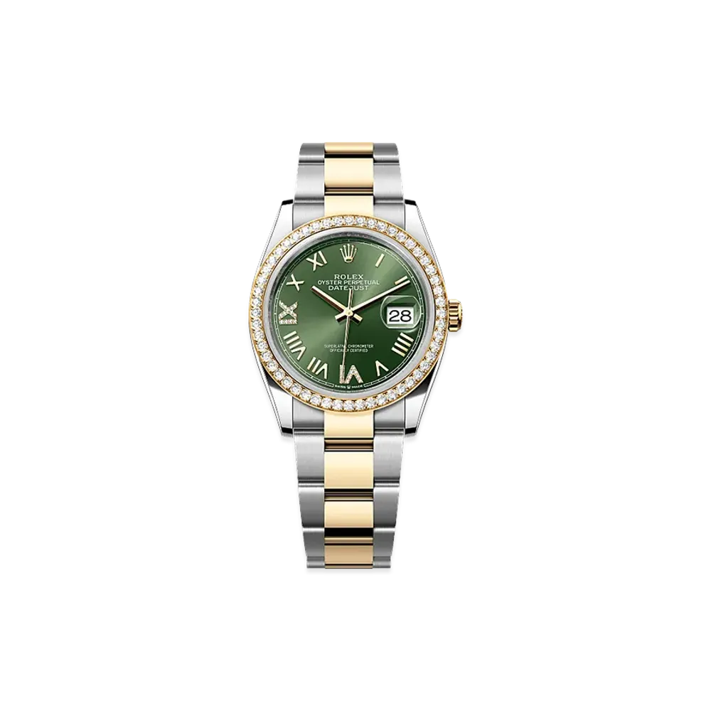 ROLEX Datejust 36 Oystersteel & Yellow Gold Diamond "Olive Green"