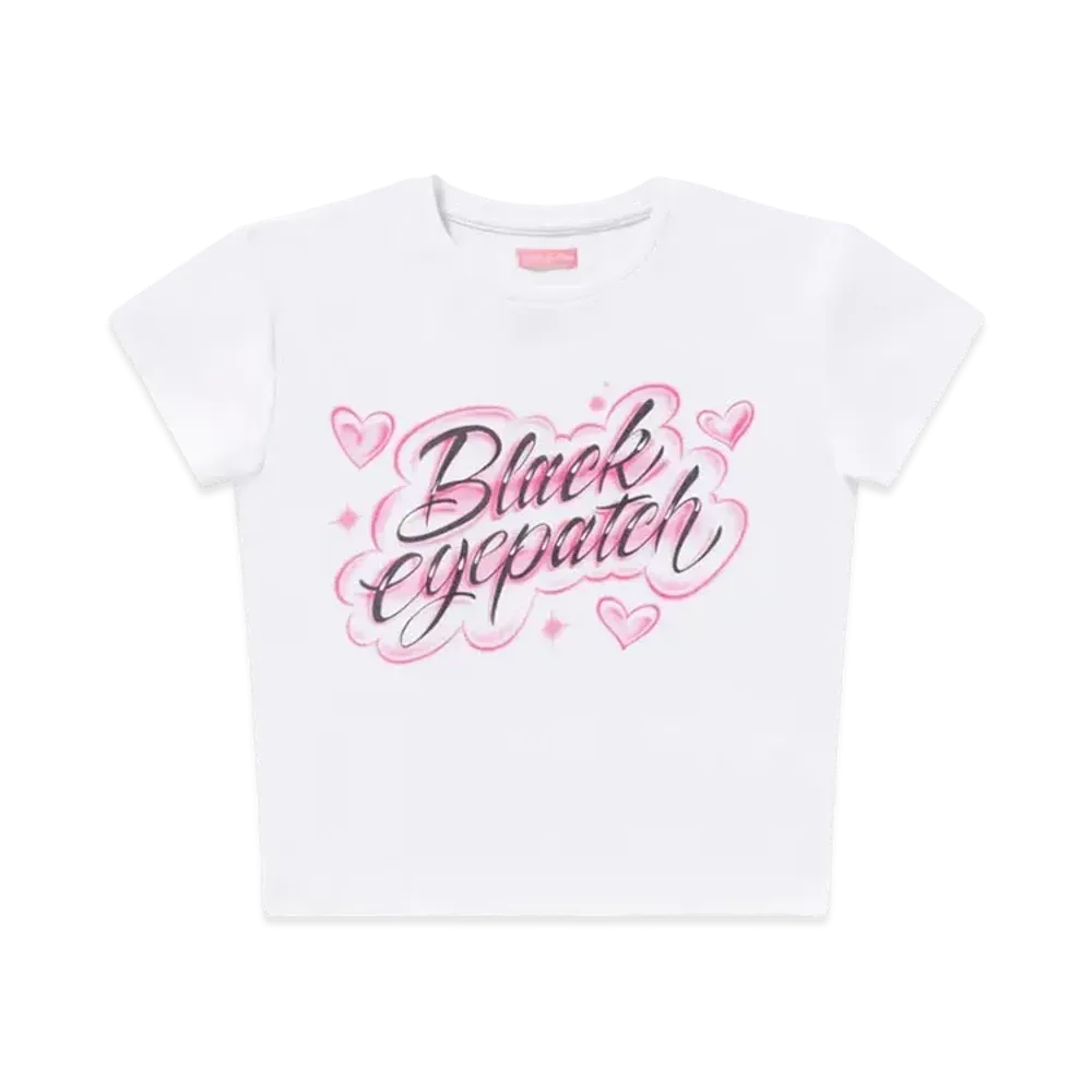 BlackEyePatch Splayed Script Baby Tee "White"