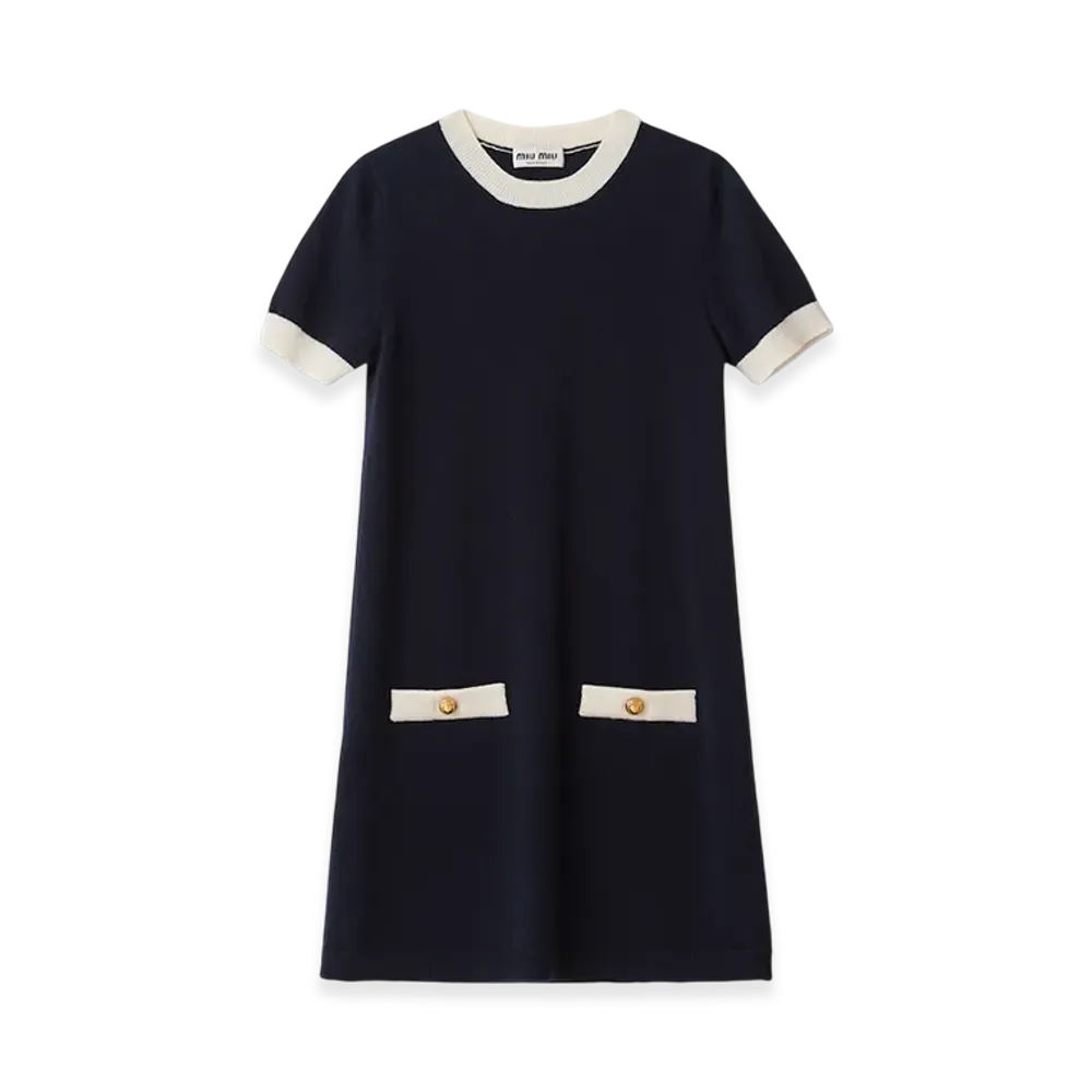 MIU MIU Women's Crew Neck Cashmere Dress "Navy"