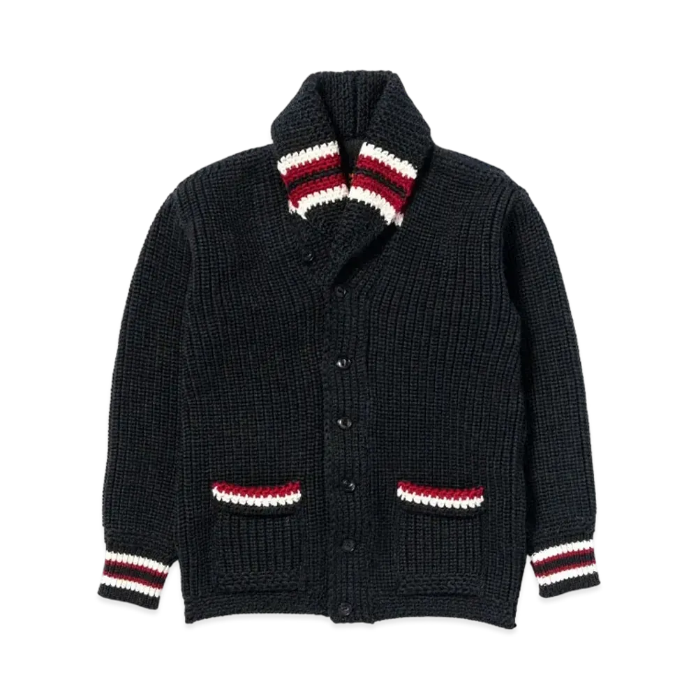 THE REAL McCOY'S Striped Shawl Collar Cardigan "Charcoal"