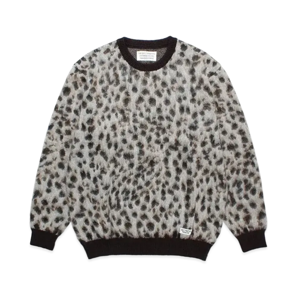 WACKO MARIA Leopard Mohair Knit Jacquard Sweater "White"