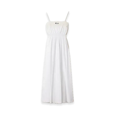 MIU MIU Poplin and Lace Midi Dress "White"