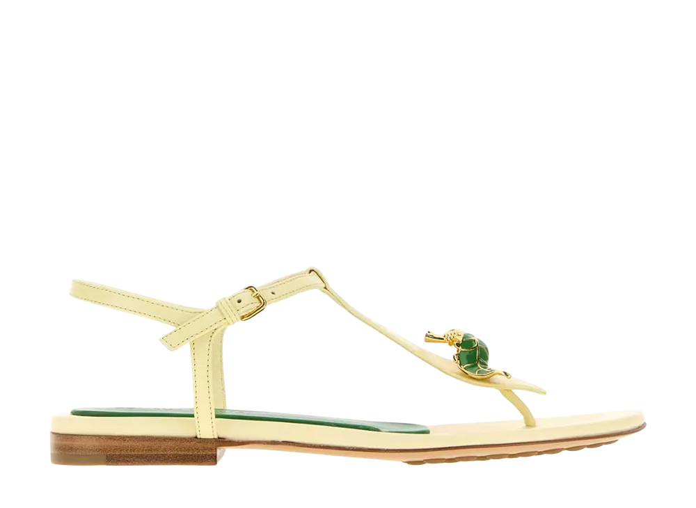 Bottega Veneta Women's Leather Rana Flora Sandals "Pastel Yellow"