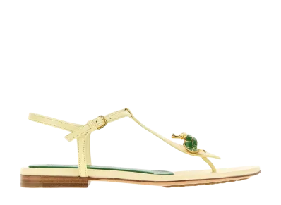 Bottega Veneta Women's Leather Rana Flora Sandals "Pastel Yellow"