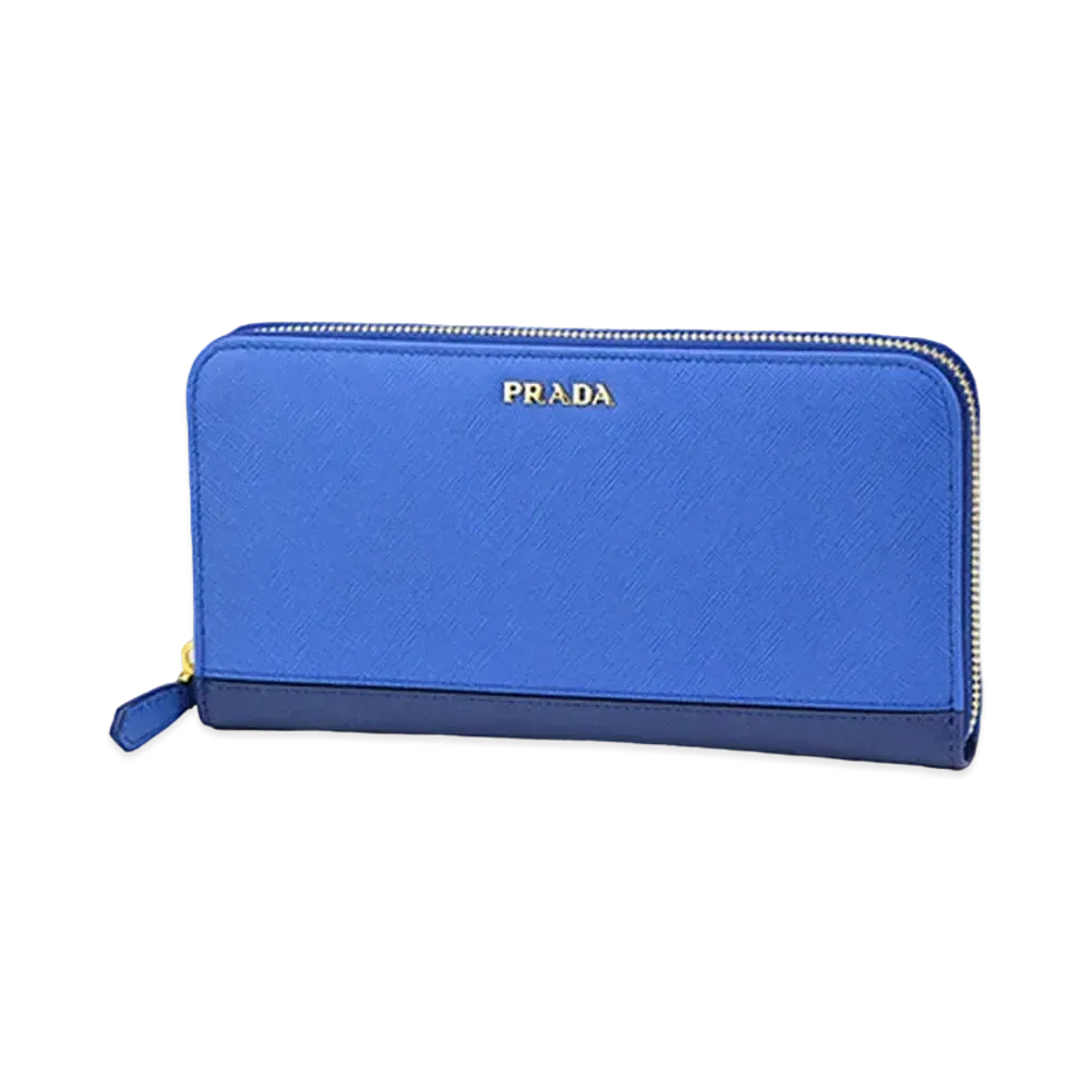 PRADA Saffiano Stripe Wallet "Blue"