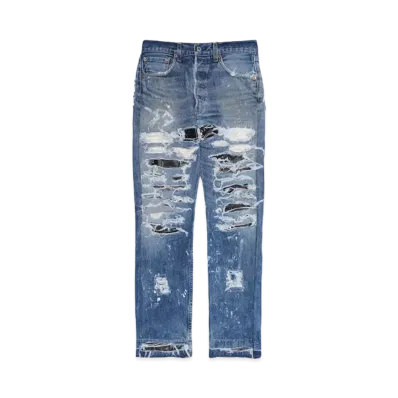 INNOCENCE NYC DESTROY LEATHER DENIM PANTS 31inch "Lt Denim"