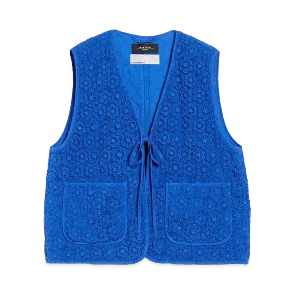 Max Mara Lolly Quilted Gilet In Macrame Lace "Cornflower Blue"