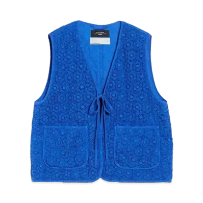 Max Mara Lolly Quilted Gilet In Macrame Lace "Cornflower Blue"