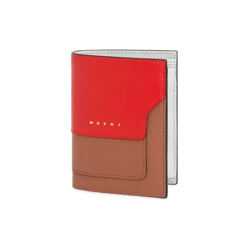 Marni Saffiano Leather Bi-Fold Tri-Coloured Wallet White Brown And Red "Tulip/Tobacco/Pelican"