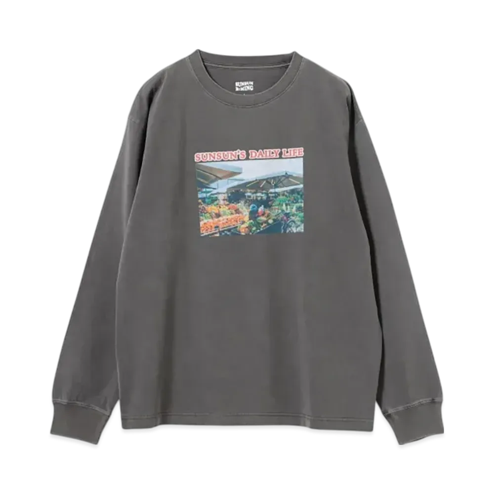 B:MING by BEAMS x PUPPET SUNSUN / Fade Photo Print Long Sleeve T-Shirt Market "InkBlack"
