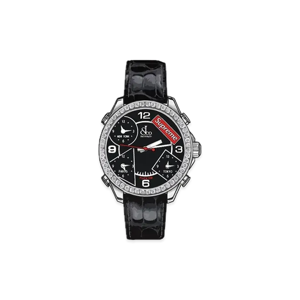 Supreme x Jacob & Co Time Zone 40mm Watches "Black"