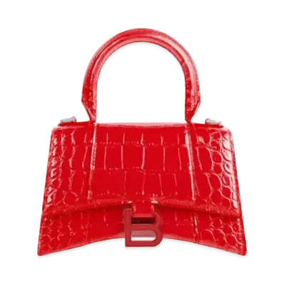 BALENCIAGA Hourglass XS Top Handle Bag Crocodile Embossed "Red"