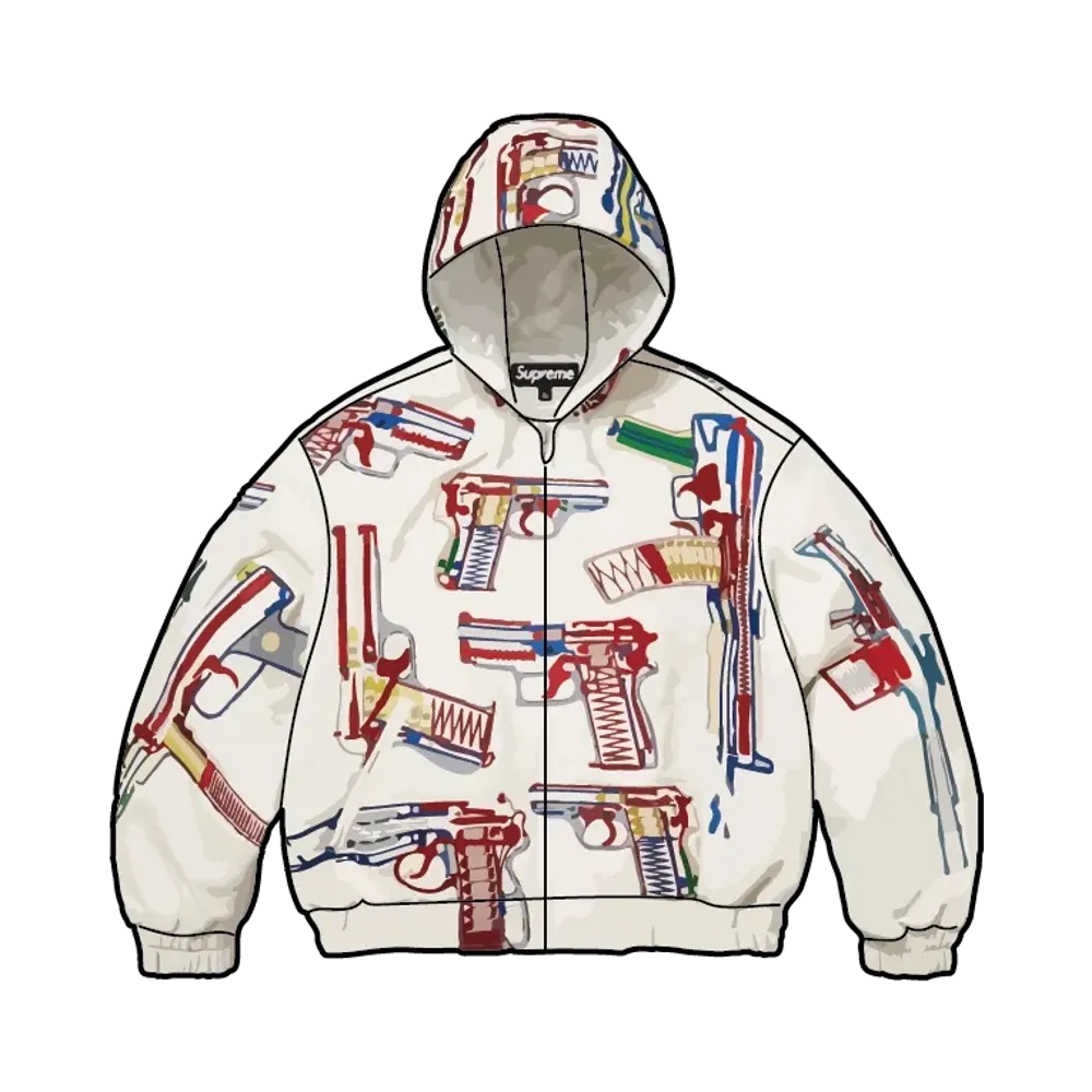 Supreme Guns Embroidered Hooded Leather Jacket "White"