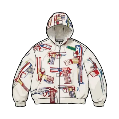 Supreme Guns Embroidered Hooded Leather Jacket "White"