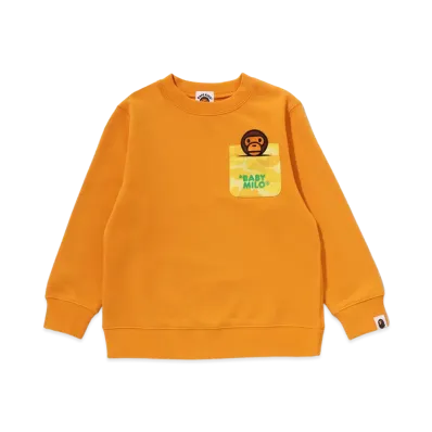 A BATHING APE Kids ABC Camo Pocket Milo Patch Crewneck Sweatshirt "Orange"