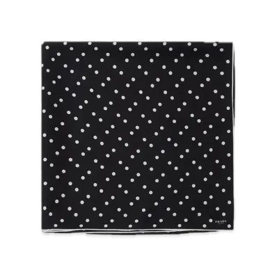 PRADA Printed Silk Twill Scarf 90 x 90 "Black/White"