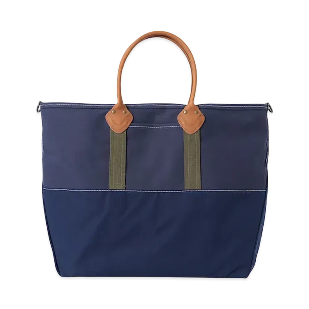 L.L.Bean x BEAMS PLUS Deep Bottom Leather Handle Zip Tote XL "Navy"