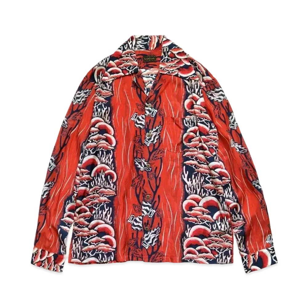 KAPITAL Silk Rayon Souffle & Arrowhead Pt Wrangle Color Open Collar Shirt "Red"