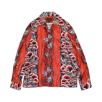 KAPITAL Silk Rayon Souffle & Arrowhead Pt Wrangle Color Open Collar Shirt "Red"