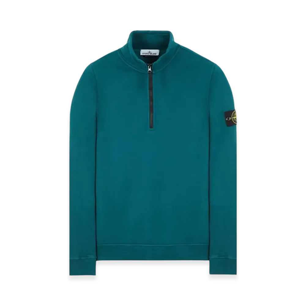 Stone Island 62720 Brushed Cotton Fleece Garment Dyed Half Zip Up Sweatshirt - 23FW "Dark Teal Green"