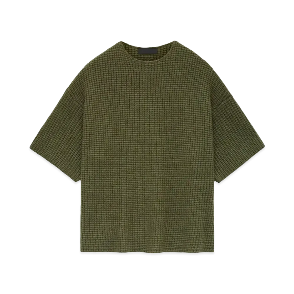 FEAR OF GOD ESSENTIALS Heavy Waffle Short Sleeve Crewneck Sweater "Military"